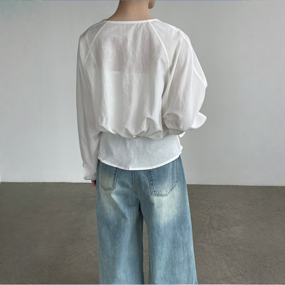 【トップス】ウエストシェイプ Vネック 通勤スタイル リボン付き シャツ 【JZシリーズ】