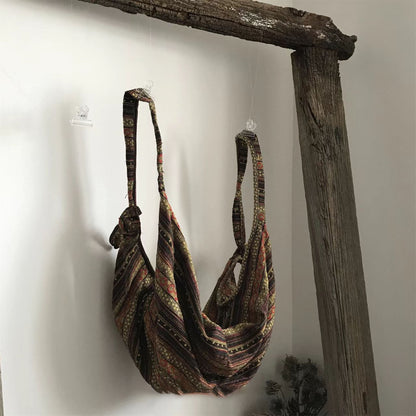 【バッグ】2WAY ヴィンテージ民族刺繍＆ストライプ キャンバス大容量バッグ ボディバッグ/ショルダーバッグ【SHシリーズ】