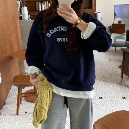 【トップス】レイヤード風 春 秋 冬 タオル刺繍 裏起毛 厚手 若見え パーカー 【JZシリーズ】