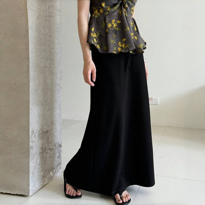 【ボトムス】夏  ハイウエスト Aライン ドローコード ロング スカート 【SNシリーズ】