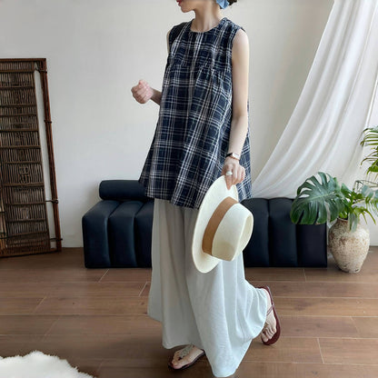 【トップス】夏 バイカラー チェック柄 ベビードールトップス ブラウス 【JZシリーズ】