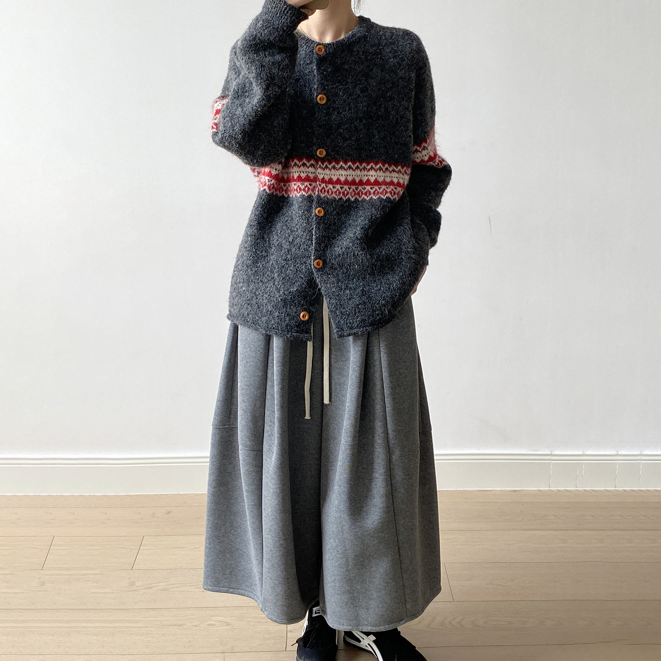 【ボトムス】✨ソフト＆着瘦せ♡韓国風ゴムウエストワイドパンツ 秋冬 レディース 九分丈【JZシリーズ】