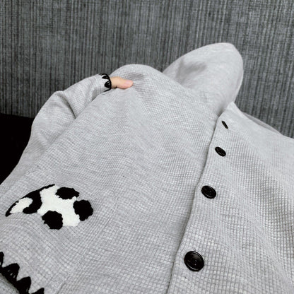 【インナー】ワッフルチェック パンダ コットン素材 長袖長ズボン ルームウェア レディース/メンズ ペア対応 春