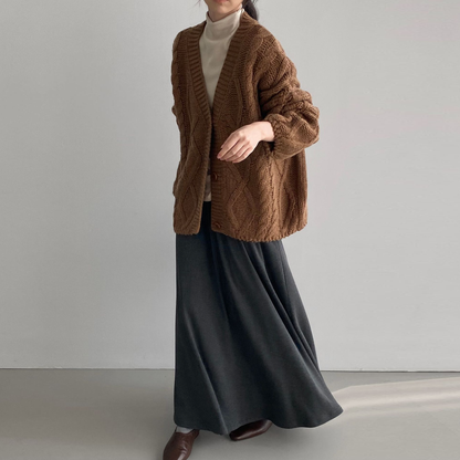 【アウター】秋冬新作 ヴィンテージ風 ゆったり 厚手ケーブルニット カーディガン【JZシリーズ】