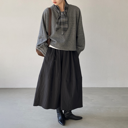 4カラー【ボトムス】ハイウエスト＆バルーンシルエット⭐️あったか中長スカート レディース 春秋冬 花苞デザイン【JZシリーズ】