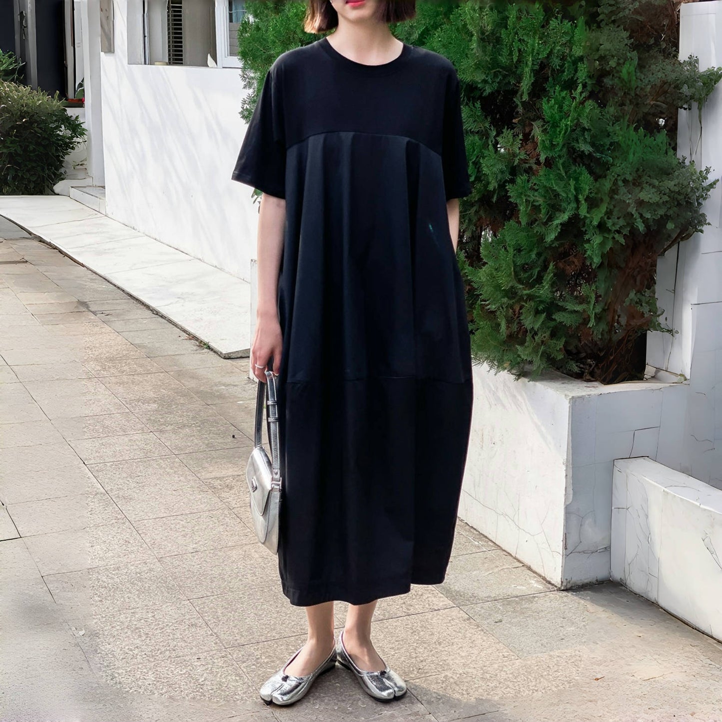 【ワンピース】夏 切り替え ラウンドネック バルーンスカート 半袖 ワンピース 【JZシリーズ】