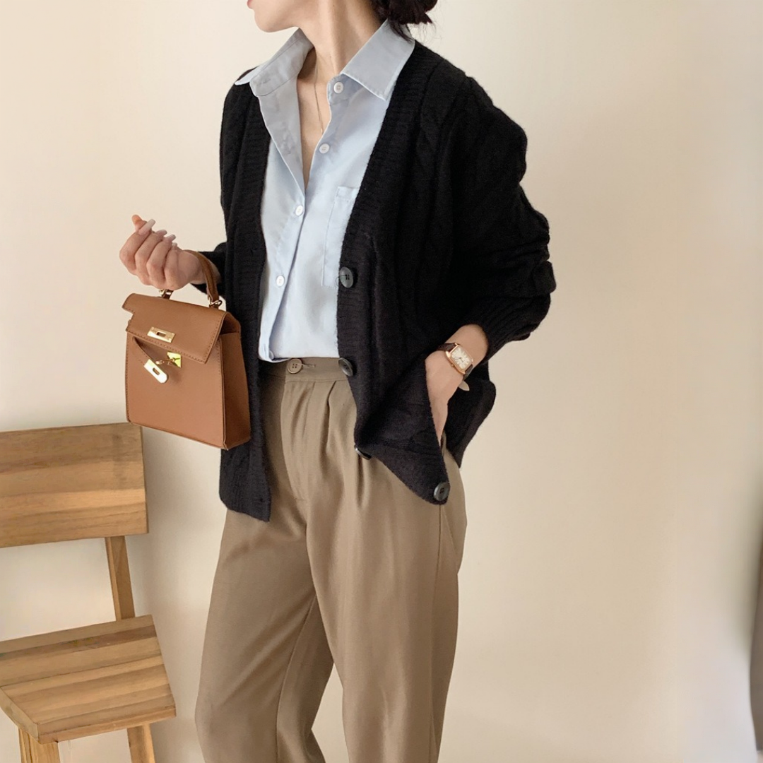 【アウター】春 秋 冬 Vネック ケーブル編み ニットセーター カーディガン 【JZシリーズ】