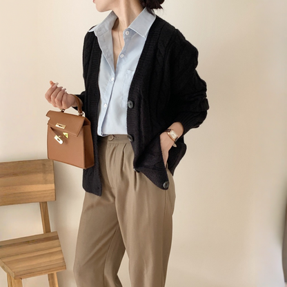 【アウター】春 秋 冬 Vネック ケーブル編み ニットセーター カーディガン 【JZシリーズ】