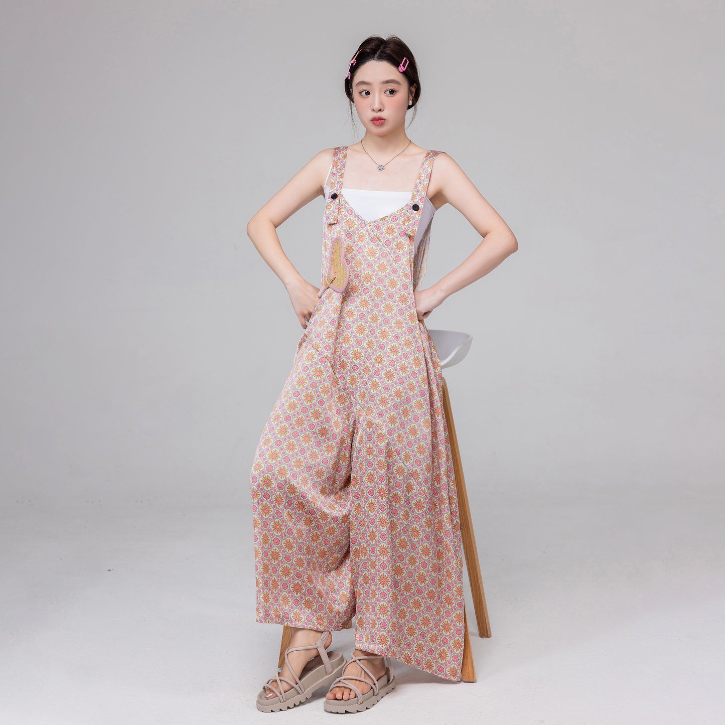 【ボトムス】夏にぴったりの涼しげ ゆったりカジュアル オーバーサイズオールインワン【SHシリーズ】