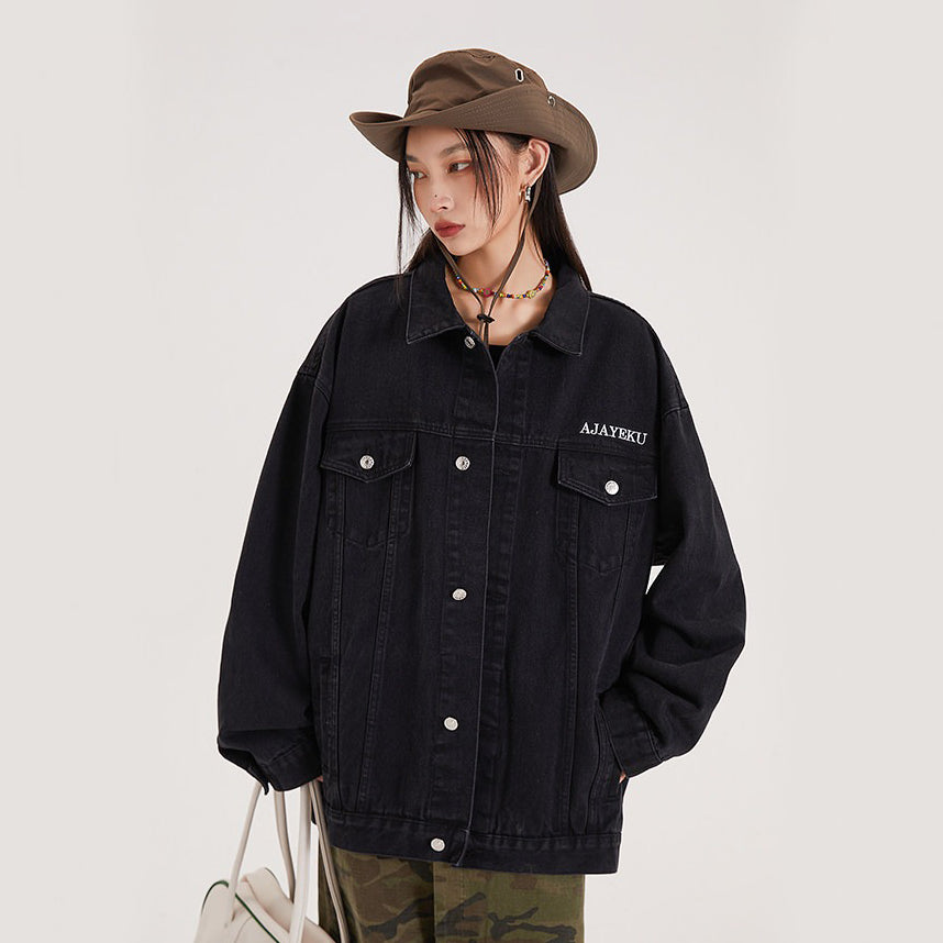 【アウター】アメリカンレトロ ワーク風 デニム 男女兼用 ジャケット レディース ゆったり 英字プリント カジュアル 2026春新作 【FCシリーズ】