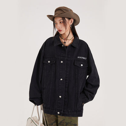 【アウター】アメリカンレトロ ワーク風 デニム 男女兼用 ジャケット レディース ゆったり 英字プリント カジュアル 2026春新作 【FCシリーズ】