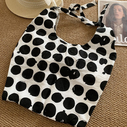 【バッグ】配色 キャンバスショルダーバッグ 斜めがけ 韓国風 ドット柄 大容量 カジュアルバッグ