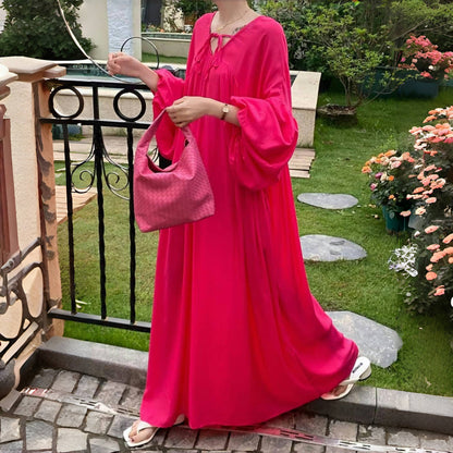 【ワンピース】全10色 韓国風 ゆったりバルーンスリーブ 大きいサイズ  長袖ワンピース