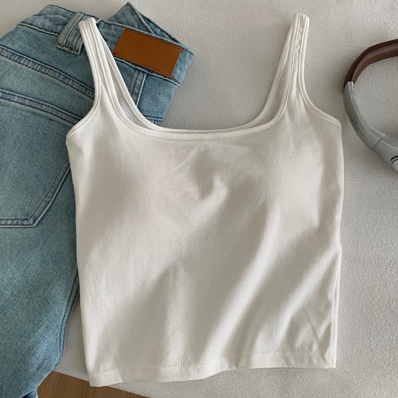 【トップス】バストパッド付き インナー ブラ一体型 シンプルカラー キャミソール