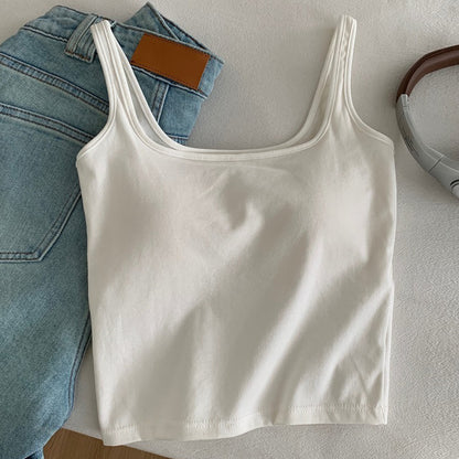 【トップス】バストパッド付き インナー ブラ一体型 シンプルカラー キャミソール
