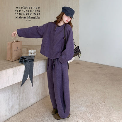 2点セット！【セットアップ】上質感ウールコート＋ワイドパンツ 上下セット レディース 秋冬 韓国風スタイル【JZシリーズ】