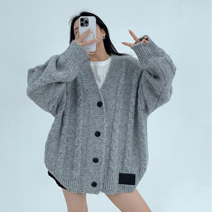 【アウター】春 秋 冬 厚手 Vネック ゆったり カーディガン ジャケット 【FCシリーズ】