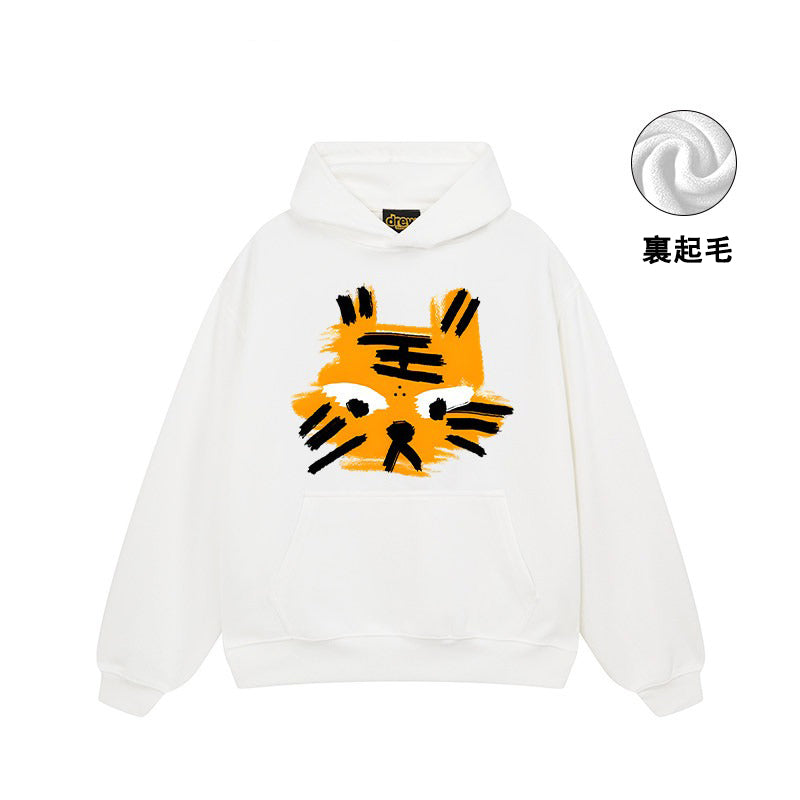 【トップス】🐱ストリートタイガーヘッドプリント裏起毛パーカー ユニセックス ペアルック 秋冬 オーバーサイズ【FCシリーズ】