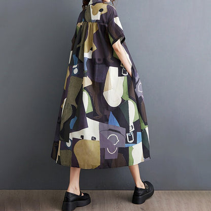 【ワンピース】🌸夏新作 大きいサイズゆったりプリント切替ワンピース 半袖 カジュアル シンプル かわいい フラワーカラー ロング丈 レディース【SHシリーズ】