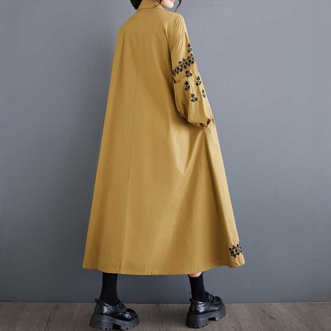 【ワンピース】春 秋 冬 刺繍 スイート 切り替え シャツ  長袖 ワンピース 【SHシリーズ】