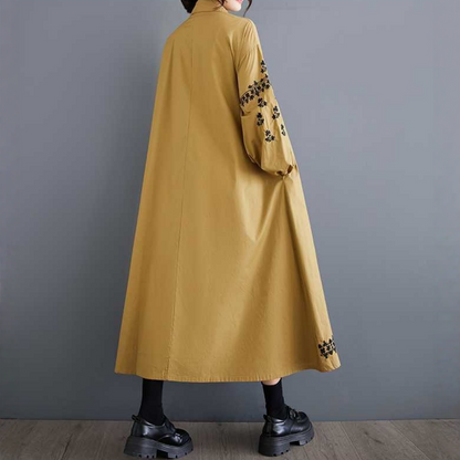 【ワンピース】春 秋 冬 刺繍 スイート 切り替え シャツ  長袖 ワンピース 【SHシリーズ】