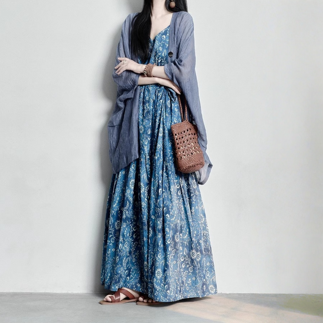 【ワンピース】アート風 コットン コットン キャミソール ノースリーブ ワンピース【SHシリーズ】