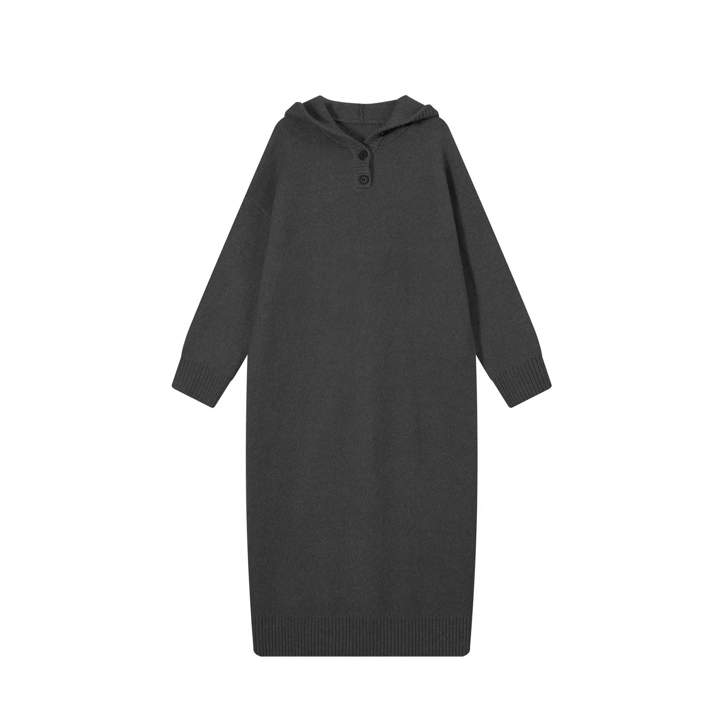 【ワンピース】フード付き ニット長袖ワンピース レディース 秋冬 韓国風 ルーズ 体型カバー ロング丈【FCシリーズ】【15～20日内発送】