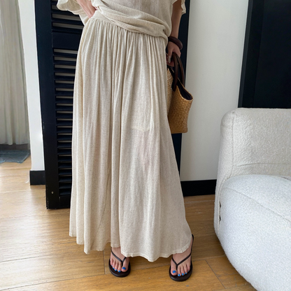 【セットアップ】ルーズでリラックス感 ドルマンスリーブ ニットトップス + ウエストゴム ハイウエストスカート 2点上下セット【JZシリーズ】