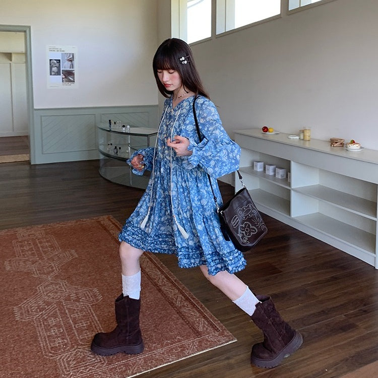 【ワンピース】春 秋 花柄 キュート 長袖 ワンピース 【SHシリーズ】