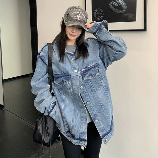 【アウター】ウォッシュ加工 ヴィンテージ加工 クルーネック デニム ジャケット 【FCシリーズ】