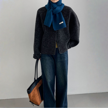 【アウター】春 秋 冬 ウール アルパカ ショート丈 ゆったり ラウンドネック ジャケット 【JZシリーズ】