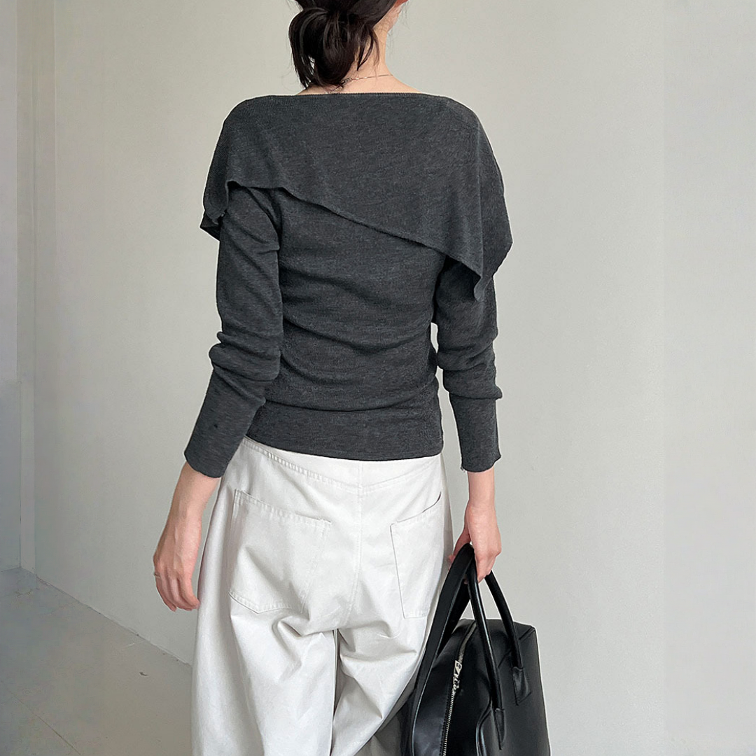 【ワンピース】春 秋 冬 スリムフィット ドレープネック ニット + ショール 2点セットアップ 【JZシリーズ】