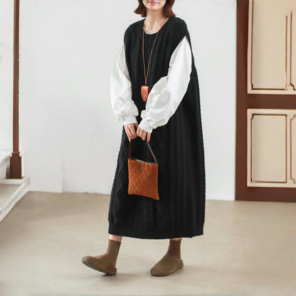 【24AW】【ワンピース】レトロ 合わせやすい ノースリーブ 厚手 ワンピース