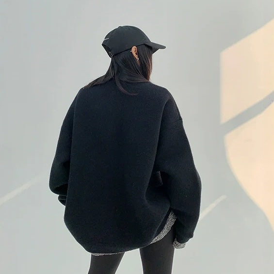 【アウター】春 秋 冬  厚手 フェイクレイヤード ボタン付き ニット ジャケット 【FCシリーズ】