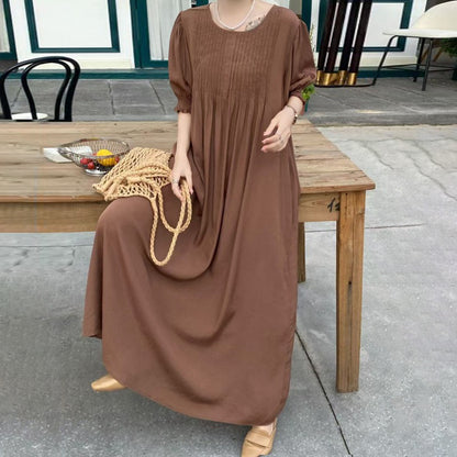 【ワンピース】10色展開 韓国風 レトロ＆アートテイスト ゆったり大きいサイズ 無地 半袖ワンピース