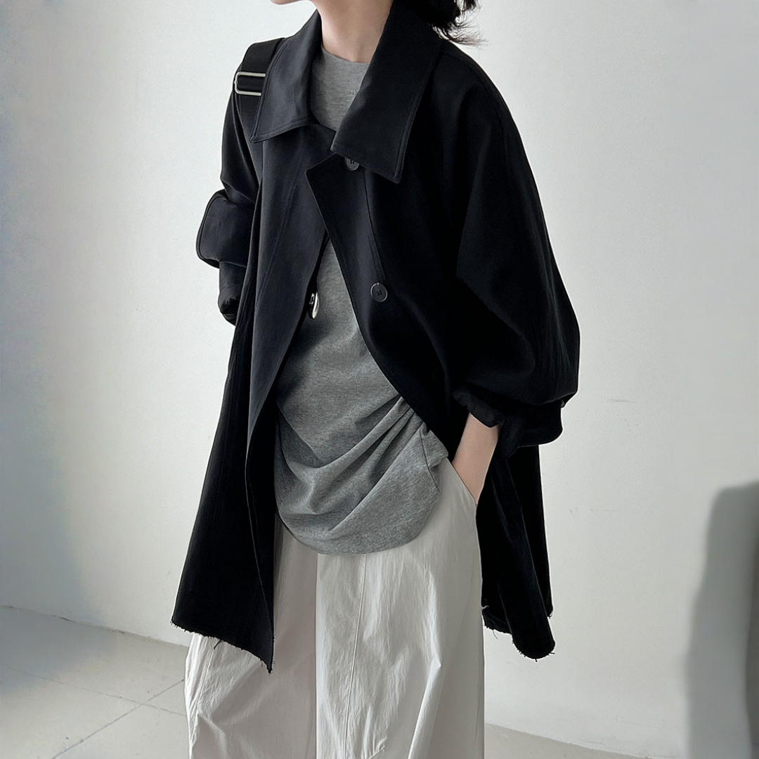 【アウター】春 秋 冬 レトロ カジュアル ダブルフロント 前立て 小柄向け トレンチコート 【SNシリーズ】