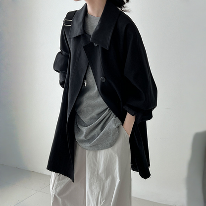 【アウター】春 秋 冬 レトロ カジュアル ダブルフロント 前立て 小柄向け トレンチコート 【SNシリーズ】