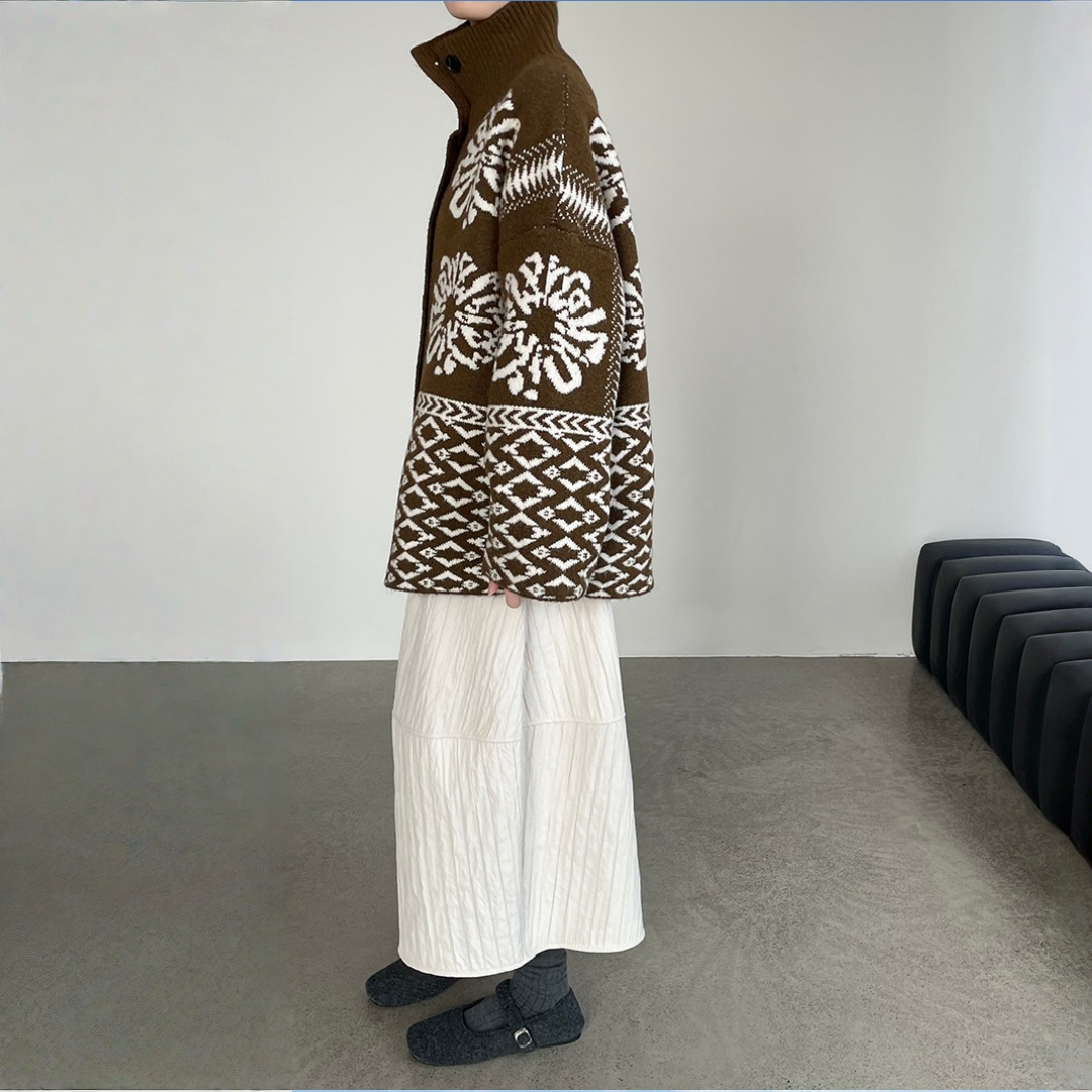 【トップス】折り襟 春 秋 冬 厚手 フェアアイル柄ニット セーター 【JZシリーズ】