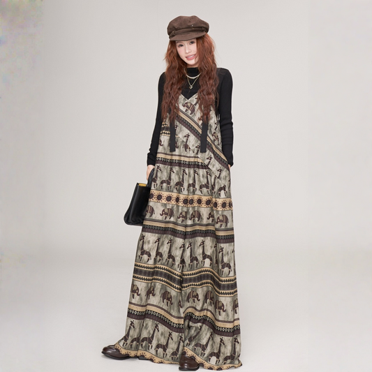 【ボトムス】ゼブラ柄 Vネック エスニック風 エレファント柄 ワイドパンツ 【SHシリーズ】