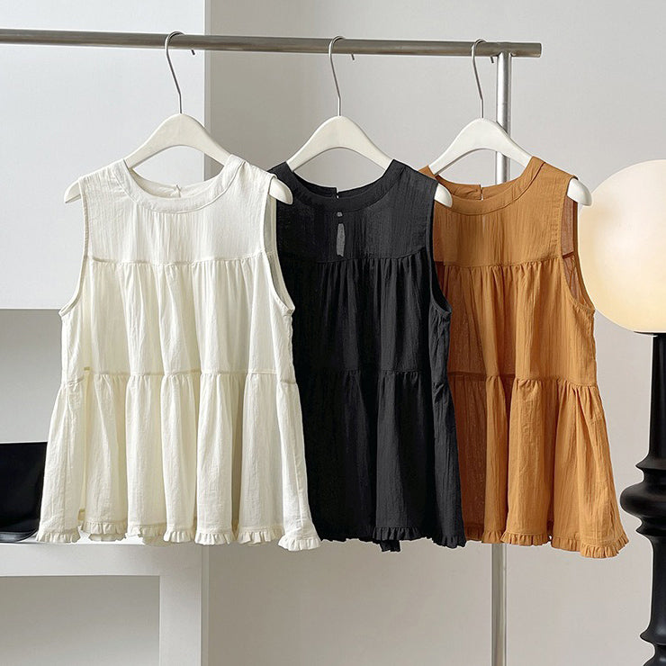 【トップス】夏 カジュアル若見え 独特デザイン ゆったり スリム見せ ノースリーブシャツ【JZシリーズ】