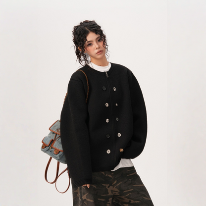 【トップス】　ボタン 厚手 ニッチ ファスナー付き  セーター【FCシリーズ】