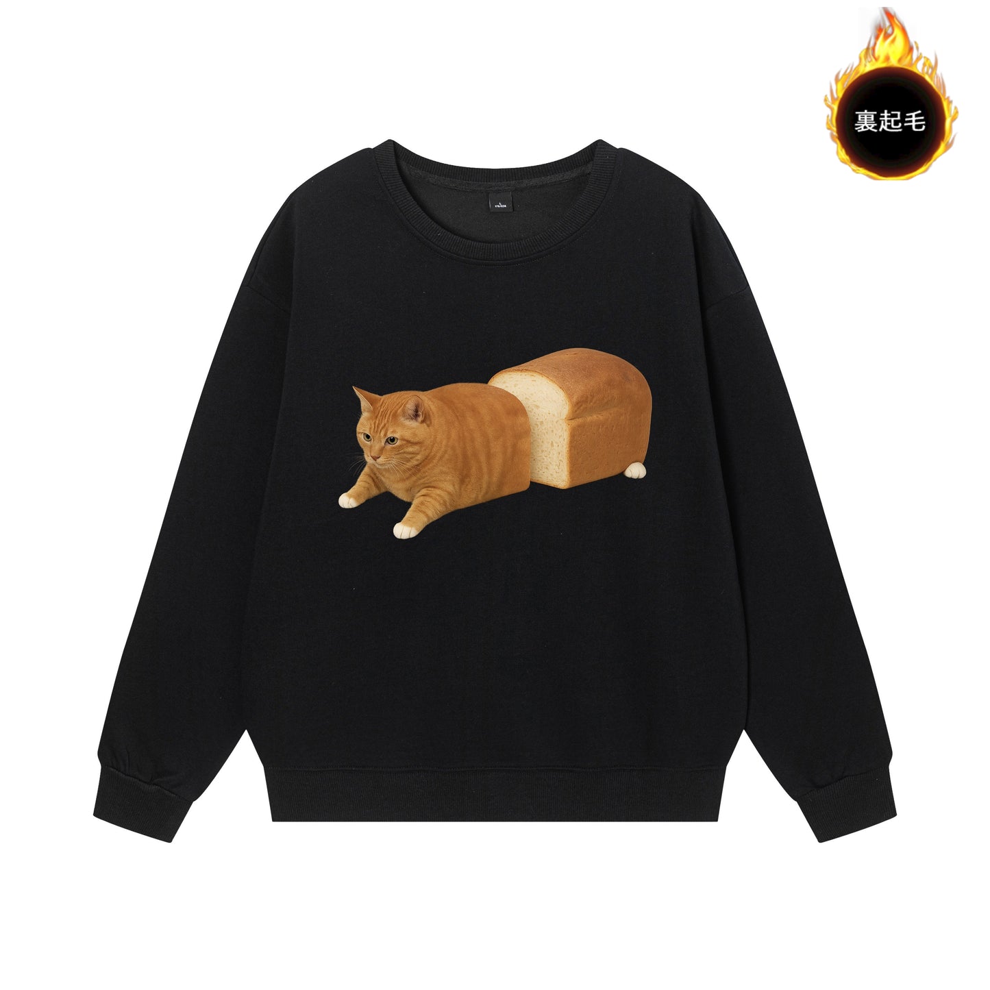 【トップス】パン猫プリント クルーネックスウェット ユニセックス 秋冬 ゆったり カジュアル【FCシリーズ】