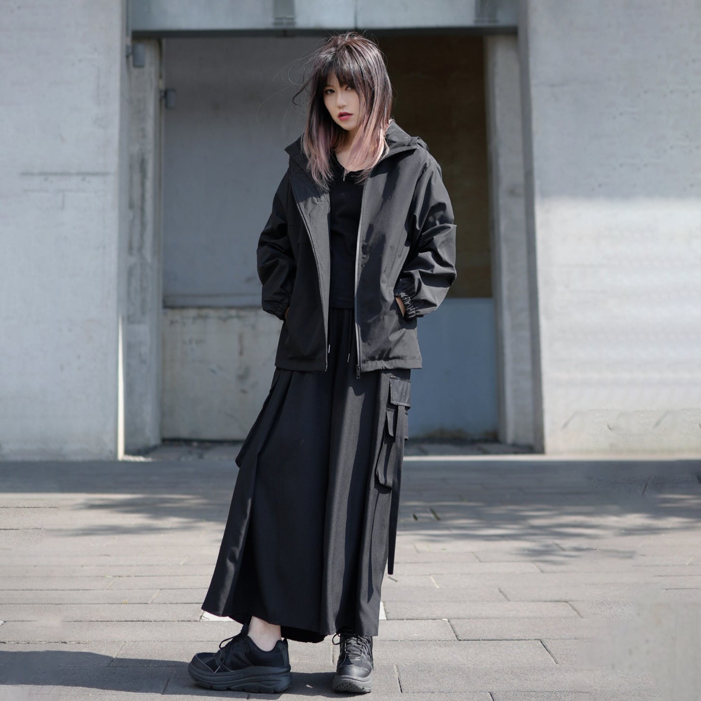 【アウター】アーバンアウトドア風 ブラック 山系 塩系 ゆったり 機能性 フード付き 春秋新作 ジャケット レディース【FCシリーズ】