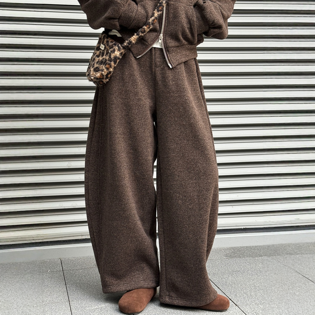 【セットアップ】【単品注文】ファー襟 スウェットアウター + カーブ ワイドパンツ 2点上下セット 【JZシリーズ】