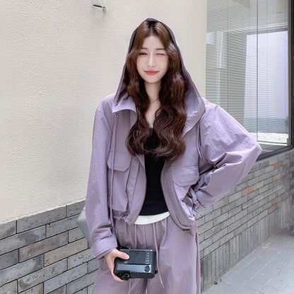 2点セット【セットアップ】大人気 パープル カーゴスタイルジャケット + ワイドパンツ セットアップ 早春秋 【JZシリーズ】