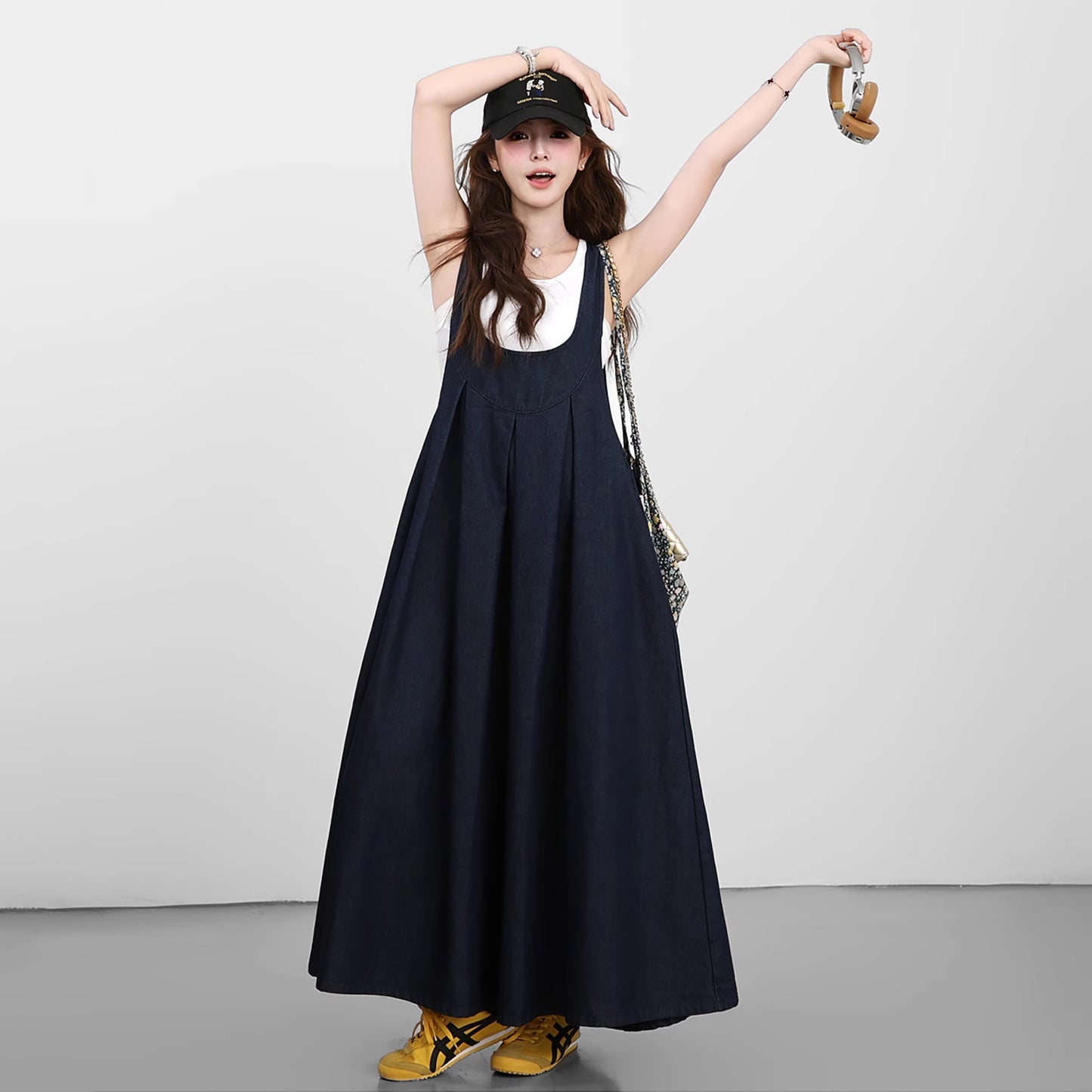 2点セット！【セットアップ】日雑風ベスト + デニム ノースリーブワンピースセットアップ 大人可愛い抜け感コーデに【JZシリーズ】