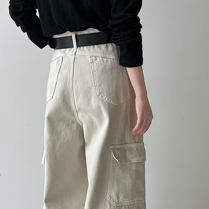 【ボトムス】春 秋 冬 ワーク風 レトロ 大きめポケット ワイドパンツ 【JZシリーズ】