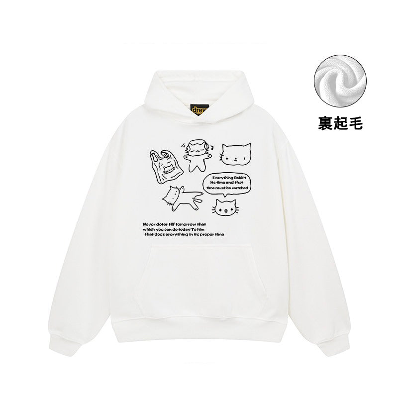 【トップス】🐱ストリート猫プリントヘビーウェイトコットンパーカー ユニセックス ペアルック 秋冬【FCシリーズ】
