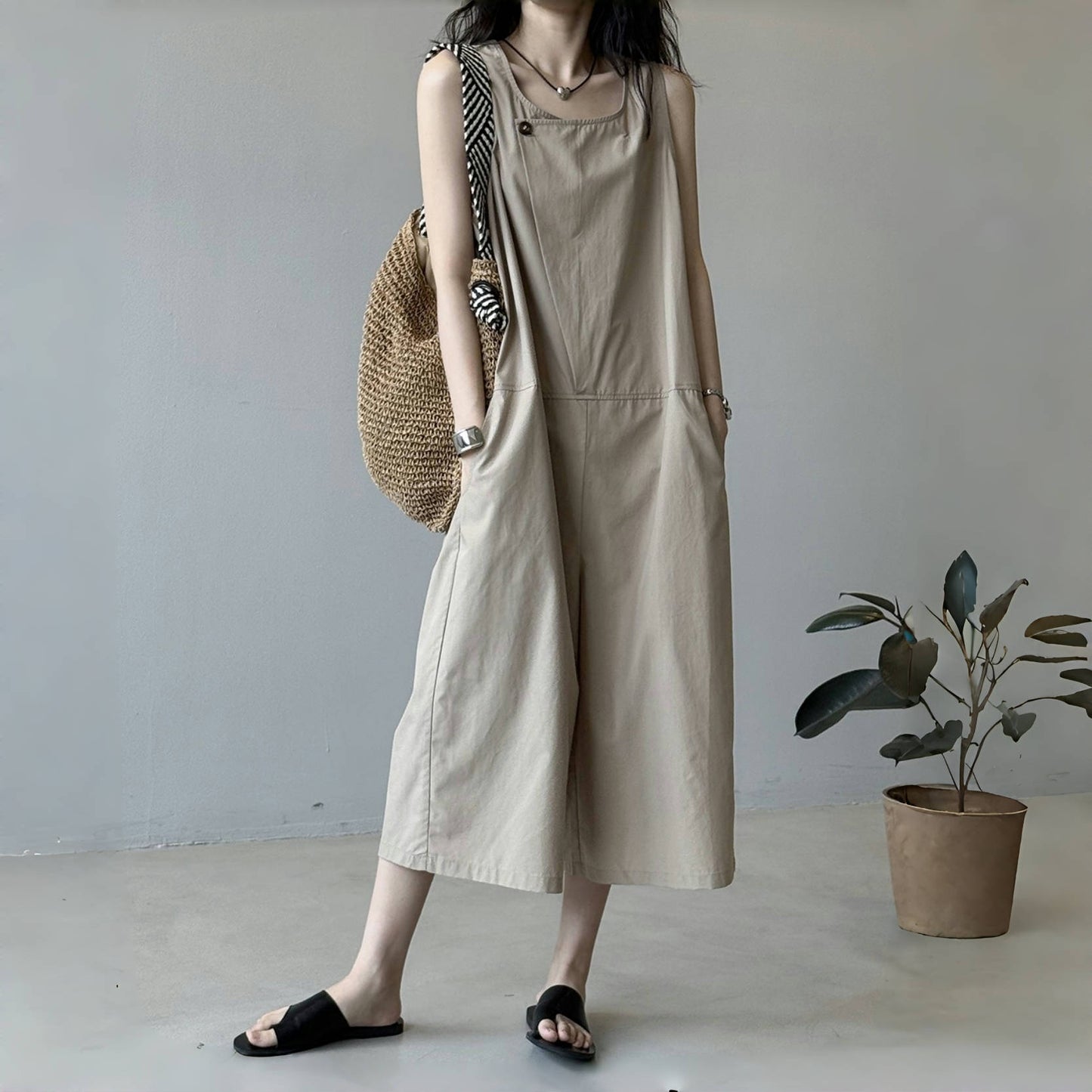 【来年夏再販】【ボトムス】夏 ノースリーブ ルーズ カーゴパンツ 【SNシリーズ】