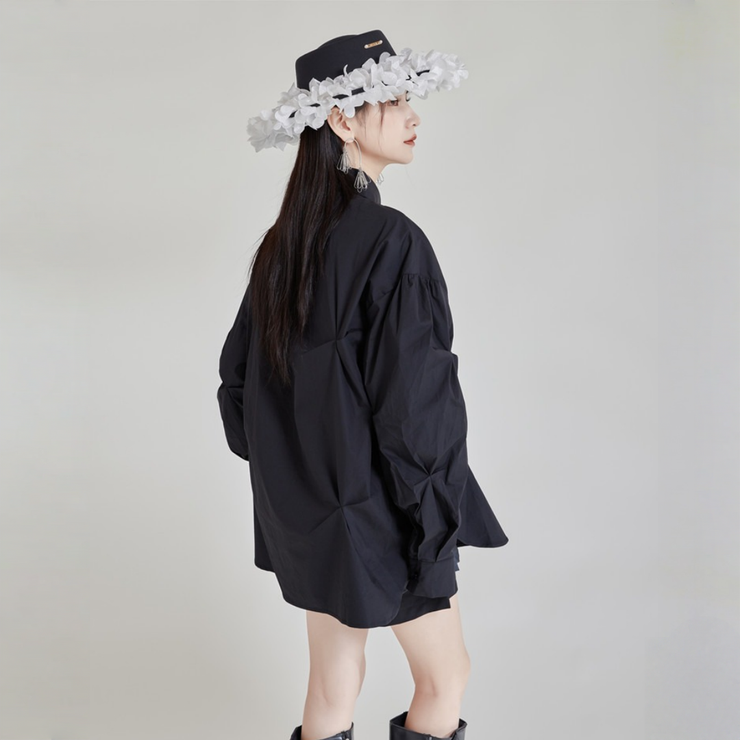 【トップス】春 秋 プリーツ 不規則 ゆったりシルエット シャツ 【AHシリーズ】